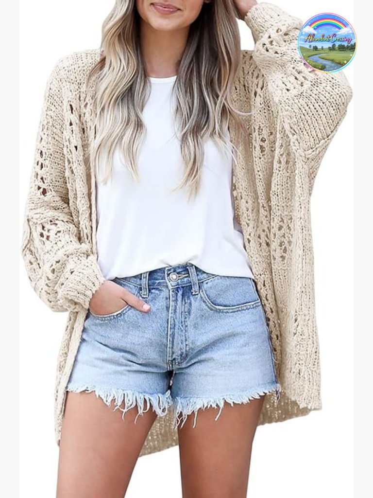 Oversized Crochet Cardigan Sweater Boho Long Sleeve Open Front Lightweight Knit
